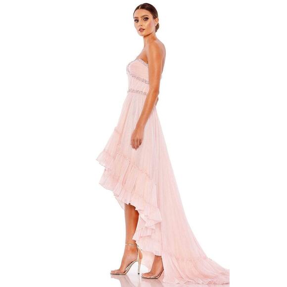 Mac Duggal Beaded Ruffle High Low Prom Gown in Ice Pink Size 4 NWT - Picture 3 of 12